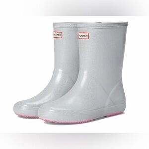 Hunter Kids Glittery Gray Boots with Pink Soles Size 13